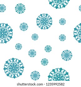 Light Blue, Green vector seamless background with xmas snowflakes. Glitter abstract illustration with crystals of ice. Trendy design for wallpaper, fabric makers.