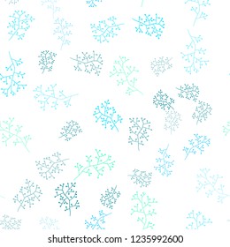 Light Blue, Green vector seamless doodle template with branches. Shining colored illustration with leaves and branches. Texture for window blinds, curtains.