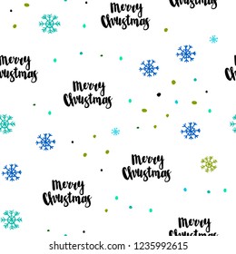 Light Blue, Green vector seamless texture with colored snowflakes. Shining colorful illustration with snow on abstract template. Template for business cards, websites.
