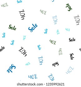 Light Blue, Green vector seamless template with 40% selling. Gradient illustration with discount signs on white backdrop. Pattern for ads, posters, banners of sales.