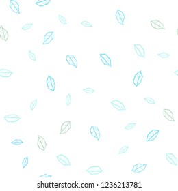 Light Blue, Green vector seamless elegant template with leaves. Glitter abstract illustration with doodles and leaves. Design for textile, fabric, wallpapers.