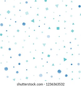 Light Blue, Green vector seamless backdrop with lines, circles, rhombus. Illustration with colorful circles, triangles, rectangles. Design for textile, fabric, wallpapers.
