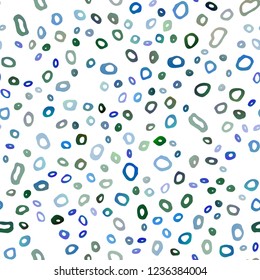 Light Blue, Green vector seamless backdrop with dots, spots. Glitter abstract illustration with blurred drops of rain. Trendy design for wallpaper, fabric makers.