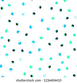 Light Blue, Green vector seamless cover with set of coffee beans. Gradient illustration with coffee beans, tea cups. Doodle design for your business advert of cafes.