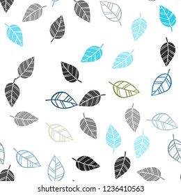 Light Blue, Green vector seamless natural pattern with leaves. Blurred decorative design in Indian style with leaves. Pattern for trendy fabric, wallpapers.