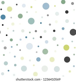 Light Blue, Green vector seamless cover with spots. Beautiful colored illustration with blurred circles in nature style. Pattern for design of window blinds, curtains.