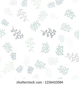 Light Blue, Green vector seamless natural backdrop with branches. Illustration with doodles on abstract template. Pattern for trendy fabric, wallpapers.