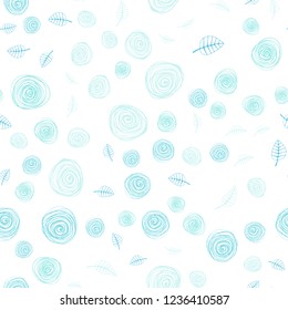 Light Blue, Green vector seamless natural backdrop with leaves and flowers. Leaves, flowers in natural style on white background. Texture for window blinds, curtains.