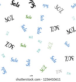 Light Blue, Green vector seamless background with 30 % signs of sales. Abstract illustration with colorful gradient symbols of sales. Design for business ads, commercials.