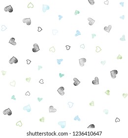 Light Blue, Green vector seamless pattern with colorful hearts. Decorative shining illustration with hearts on abstract template. Pattern can be used for valentine's ad, booklets.