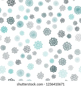 Light Blue, Green vector seamless background with xmas snowflakes. Snow on blurred abstract background with gradient. Pattern for design of window blinds, curtains.