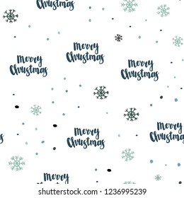 Light Blue, Green vector seamless template with ice snowflakes. Glitter abstract illustration with crystals of ice. Template for business cards, websites.