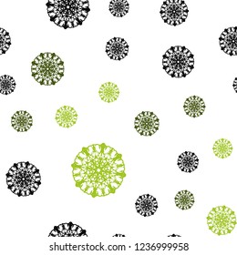 Light Blue, Green vector seamless template with ice snowflakes. Blurred decorative design in xmas style with snow. Pattern for design of window blinds, curtains.