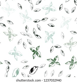 Light Blue, Green vector seamless elegant background with leaves. Sketchy doodles with leaves on blurred background. Template for business cards, websites.