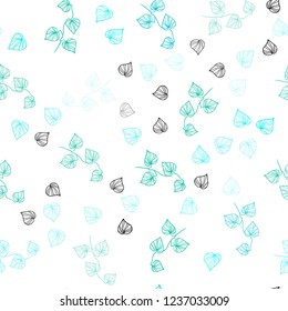 Light Blue, Green vector seamless natural artwork with leaves. leaves on blurred abstract background with gradient. Template for business cards, websites.