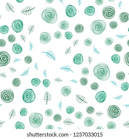 Light Blue, Green vector seamless elegant background with leaves and flowers. Doodle illustration of leaves and flowers in Origami style. Pattern for design of fabric, wallpapers.