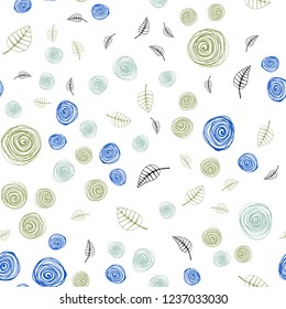 Light Blue, Green vector seamless abstract pattern with leaves and flowers. Creative illustration in blurred style with leaves, flowers. Texture for window blinds, curtains.