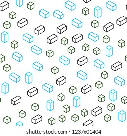 Light Blue, Green vector seamless, isometric layout with lines, rectangles. Rectangles on abstract background with colorful gradient. Template for business cards, websites.