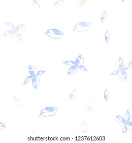 Light Blue, Green vector seamless elegant wallpaper with leaves. Shining colored illustration with leaves in doodle style. Pattern for design of window blinds, curtains.