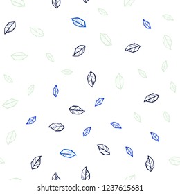 Light Blue, Green vector seamless abstract background with leaves. Blurred decorative design in Indian style with leaves. Template for business cards, websites.