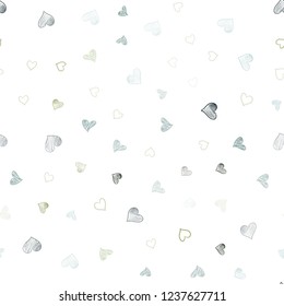 Light Blue, Green vector seamless cover with Shining hearts. Blurred decorative design in doodle style with hearts. Design for ad, poster, banner of Valentine Day.