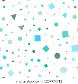 Light Blue, Green vector seamless texture in poly style with circles, cubes. Circles, lines, rhombus with colorful gradient. Design for textile, fabric, wallpapers.