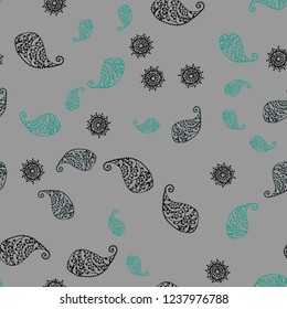 Light Blue, Green vector seamless abstract backdrop with leaves and flowers. Doodle illustration of leaves and flowers in Origami style. Completely new template for your design.