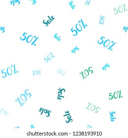 Light Blue, Green vector seamless cover with symbols of 50 % sales. Gradient illustration with discount signs on white backdrop. Design for business ads, commercials.