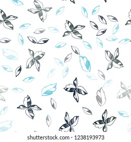 Light Blue, Green vector seamless natural backdrop with leaves. Glitter abstract illustration with doodles and leaves. Design for textile, fabric, wallpapers.