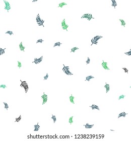 Light Blue, Green vector seamless doodle background with leaves. Decorative illustration with doodles on abstract template. Pattern for design of window blinds, curtains.