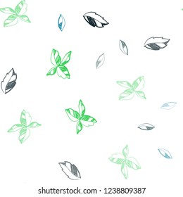 Light Blue, Green vector seamless elegant background with leaves. Glitter abstract illustration with doodles and leaves. Pattern for trendy fabric, wallpapers.