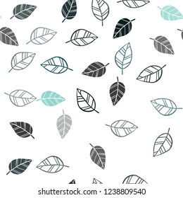 Light Blue, Green vector seamless elegant wallpaper with leaves. Sketchy doodles with leaves on blurred background. Template for business cards, websites.