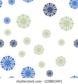 Light Blue, Green vector seamless background with xmas snowflakes. Blurred decorative design in xmas style with snow. Pattern for trendy fabric, wallpapers.