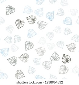 Light Blue, Green vector seamless elegant background with leaves. Shining colored illustration with leaves in doodle style. Pattern for design of window blinds, curtains.