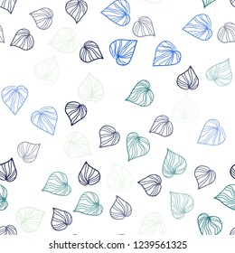 Light Blue, Green vector seamless natural backdrop with leaves. leaves on blurred abstract background with gradient. Trendy design for wallpaper, fabric makers.
