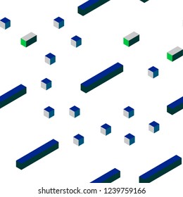 Light Blue, Green vector seamless, isometric texture in rectangular style. Decorative design in abstract style with rectangles. Design for textile, fabric, wallpapers.