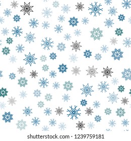Light Blue, Green vector seamless template with ice snowflakes. Shining colored illustration with snow in christmas style. Pattern for design of window blinds, curtains.