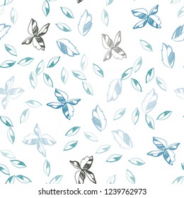 Light Blue, Green vector seamless doodle layout with leaves. Blurred decorative design in Indian style with leaves. Pattern for design of fabric, wallpapers.