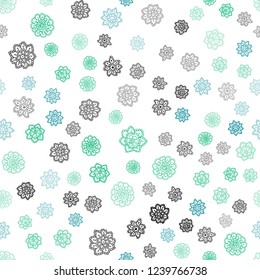Light Blue, Green vector seamless cover with beautiful snowflakes. Blurred decorative design in xmas style with snow. Pattern for design of window blinds, curtains.