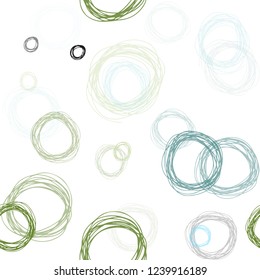 Light Blue, Green vector seamless template with circles. Illustration with set of shining colorful abstract circles. Design for textile, fabric, wallpapers.