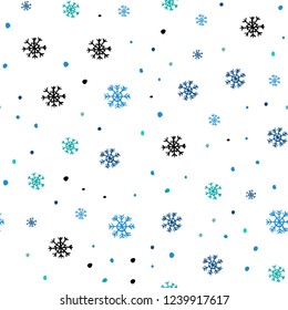 Light Blue, Green vector seamless cover with beautiful snowflakes. Colorful decorative design in xmas style with snow. Pattern for design of fabric, wallpapers.