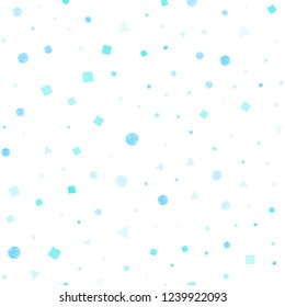 Light Blue, Green vector seamless layout with circles, lines, rectangles. Abstract illustration with colorful dots, lines, cubes. Pattern for trendy fabric, wallpapers.