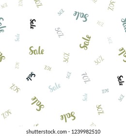 Light Blue, Green vector seamless pattern with 30, 50, 70 percentage signs. Abstract illustration with colorful gradient symbols of sales. Design for business ads, commercials.