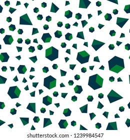 Light Blue, Green vector seamless, isometric backdrop with lines, rhombus. Decorative design in abstract style with lines, cubes. Texture for window blinds, curtains.
