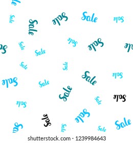 Light Blue, Green vector seamless background with words of sales. Illustration with signs of sales on abstract template. Backdrop for super sales on Black Friday.