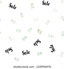 Light Blue, Green vector seamless template with 30%, 40%, 50% selling. Illustration with signs of sales on abstract template. Pattern for ads, posters, banners of sales.