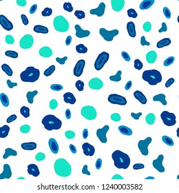 Light Blue, Green vector seamless backdrop with dots. Blurred bubbles on abstract background with colorful gradient. Pattern for design of fabric, wallpapers.