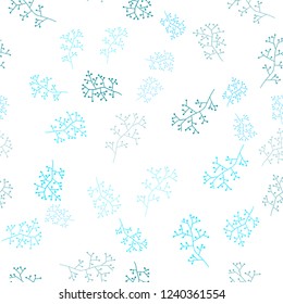 Light Blue, Green vector seamless natural background with branches. Leaves and branches with gradient on white background. Design for textile, fabric, wallpapers.