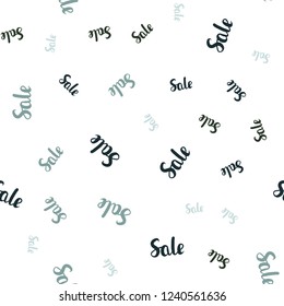 Light Blue, Green vector seamless background with words of sales. Illustration with signs of sales on abstract template. Backdrop for mega promotions, discounts.