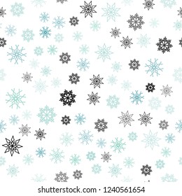 Light Blue, Green vector seamless background with xmas snowflakes. Shining colored illustration with snow in christmas style. Design for textile, fabric, wallpapers.
